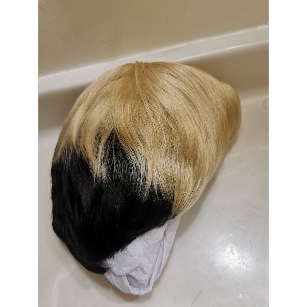 Short Ombre Blonde Black Human Hair Wig Pixie Cut Wigs Work Wig - Picture 10 of 16